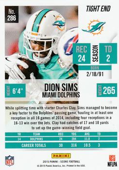 2015 Score #286 Dion Sims Back