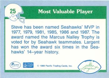 1989 Pacific Steve Largent #25 Seahawks MVP 1981 Back