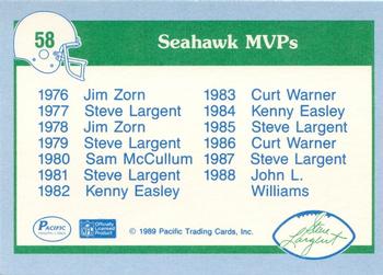 1989 Pacific Steve Largent #58 1987 Seahawks MVP Back