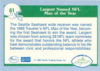 1989 Pacific Steve Largent #61 1988 Traveler's NFL Man of the Year Back