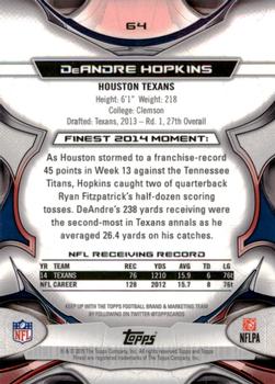 2015 Finest #64 DeAndre Hopkins Back