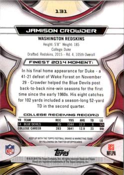 2015 Finest #131 Jamison Crowder Back
