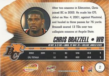 2003 Pacific Atomic CFL #2 Chris Brazzell Back