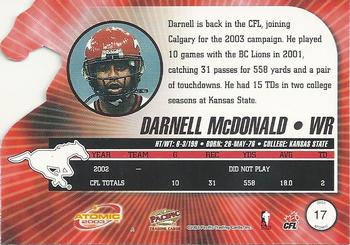 2003 Pacific Atomic CFL #17 Darnell McDonald Back