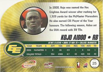 2003 Pacific Atomic CFL #25 Kojo Aidoo Back
