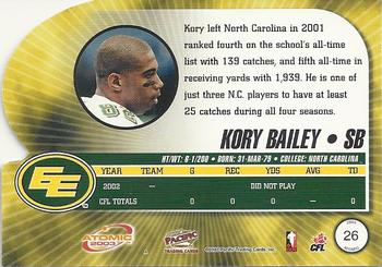 2003 Pacific Atomic CFL #26 Kory Bailey Back