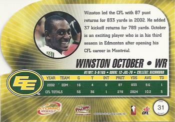 2003 Pacific Atomic CFL #31 Winston October Back