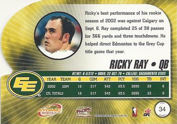 2003 Pacific Atomic CFL #34 Ricky Ray Back