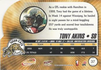 2003 Pacific Atomic CFL #37 Tony Akins Back