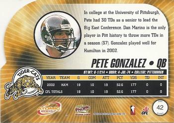 2003 Pacific Atomic CFL #42 Pete Gonzalez Back