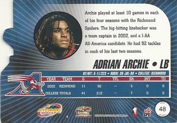 2003 Pacific Atomic CFL #48 Adrian Archie Back