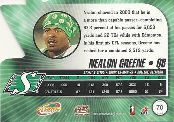 2003 Pacific Atomic CFL #70 Nealon Greene Back