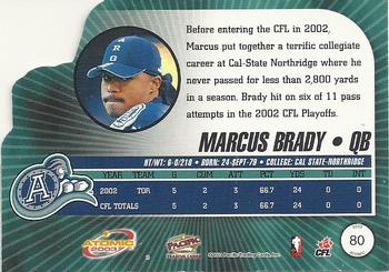 2003 Pacific Atomic CFL #80 Marcus Brady Back
