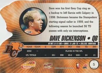2003 Pacific Atomic CFL - Red #5 Dave Dickenson Back