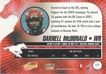 2003 Pacific Atomic CFL - Red #17 Darnell McDonald Back