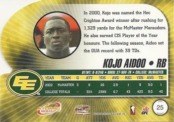 2003 Pacific Atomic CFL - Red #25 Kojo Aidoo Back