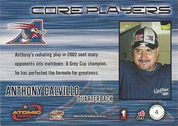 2003 Pacific Atomic CFL - Core Players #4 Anthony Calvillo Back