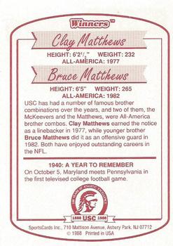1988 Southern Cal Winners #NNO Clay Matthews / Bruce Matthews Back