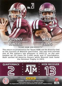 2015 Panini Contenders Draft Picks - Collegiate Connections #21 Mike Evans / Johnny Manziel Back