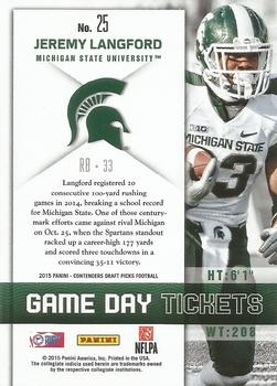 2015 Panini Contenders Draft Picks - Game Day Tickets #25 Jeremy Langford Back