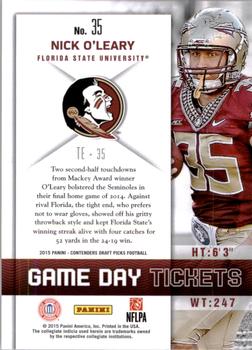 2015 Panini Contenders Draft Picks - Game Day Tickets #35 Nick O'Leary Back