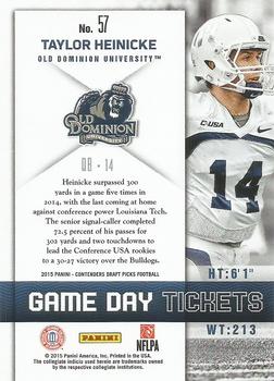 2015 Panini Contenders Draft Picks - Game Day Tickets #57 Taylor Heinicke Back