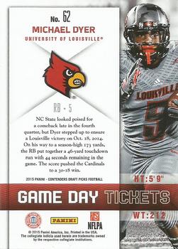 2015 Panini Contenders Draft Picks - Game Day Tickets #62 Michael Dyer Back