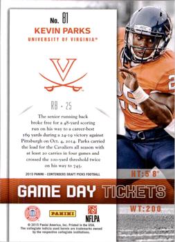 2015 Panini Contenders Draft Picks - Game Day Tickets #81 Kevin Parks Back