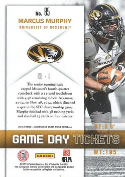 2015 Panini Contenders Draft Picks - Game Day Tickets #85 Marcus Murphy Back