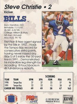 1992-93 Pro Set Super Bowl XXVII #XXVII Steve Christie Back