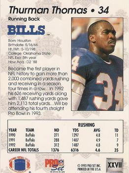 1992-93 Pro Set Super Bowl XXVII #XXVII Thurman Thomas Back