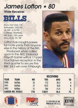 1992-93 Pro Set Super Bowl XXVII #XXVII James Lofton Back