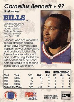 1992-93 Pro Set Super Bowl XXVII #XXVII Cornelius Bennett Back