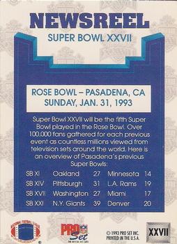 1992-93 Pro Set Super Bowl XXVII #XXVII Super Bowl XXVII Newsreel Back