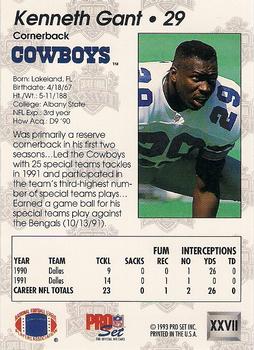 1992-93 Pro Set Super Bowl XXVII #XXVII Kenneth Gant Back