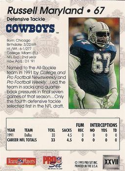 1992-93 Pro Set Super Bowl XXVII #XXVII Russell Maryland Back