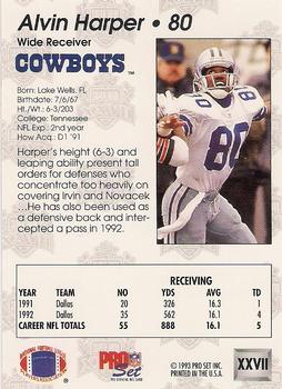 1992-93 Pro Set Super Bowl XXVII #XXVII Alvin Harper Back