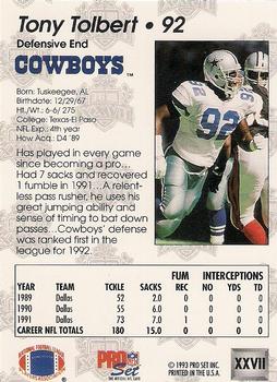 1992-93 Pro Set Super Bowl XXVII #XXVII Tony Tolbert Back