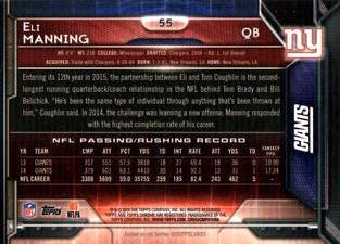 2015 Topps Chrome Mini #55b Eli Manning Back