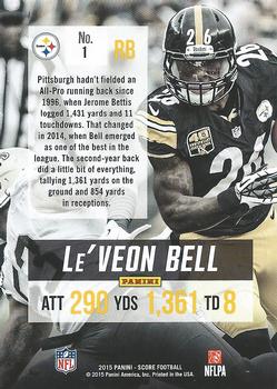 2015 Score - All-Pro Glossy #1 Le'Veon Bell Back