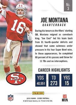 2015 Score - All-Time Franchise Gold #3 Joe Montana Back