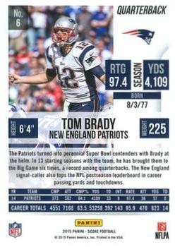 2015 Score - Artist's Proof #6 Tom Brady Back