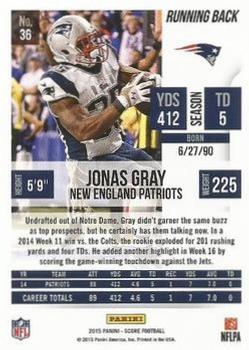 2015 Score - Gold Zone #36 Jonas Gray Back