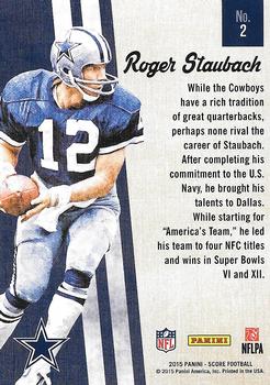 2015 Score - Gridiron Heritage Red #2 Roger Staubach Back