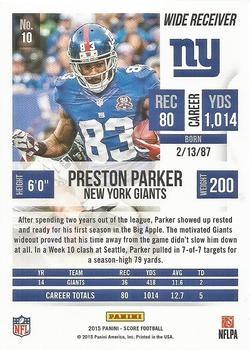 2015 Score - Scorecard #10 Preston Parker Back