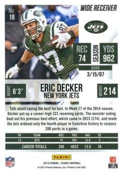 2015 Score - Scorecard #18 Eric Decker Back