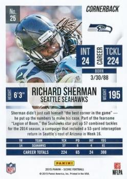 2015 Score - Scorecard #25 Richard Sherman Back