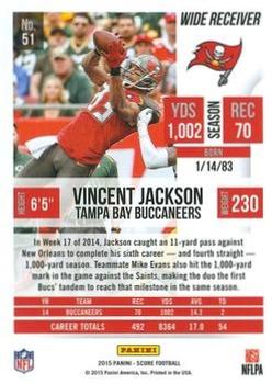 2015 Score - Scorecard #51 Vincent Jackson Back