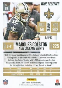 2015 Score - Scorecard #89 Marques Colston Back