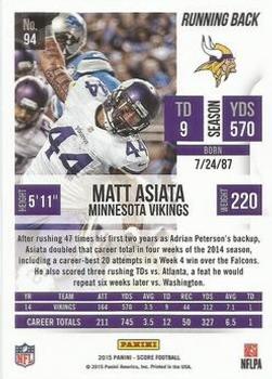 2015 Score - Scorecard #94 Matt Asiata Back